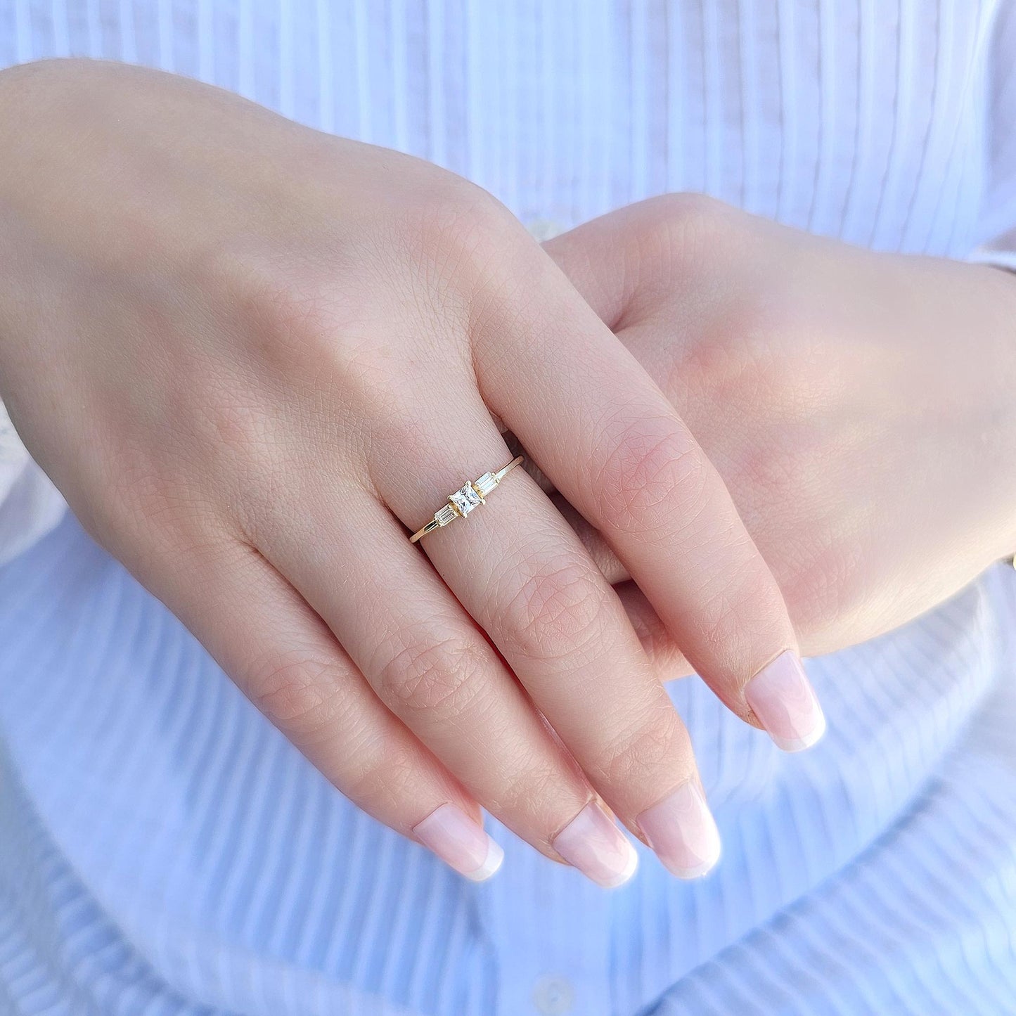 18K Gold Princess and Baguette CZ Ring - 2S162DIA