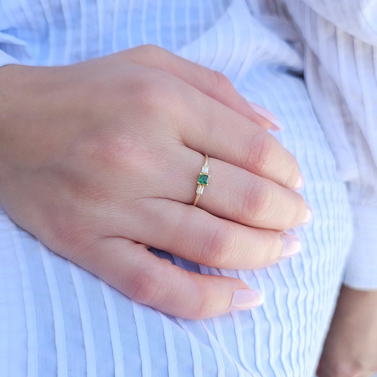 14K Gold Emerald Baguette CZ Ring - 2S162EME