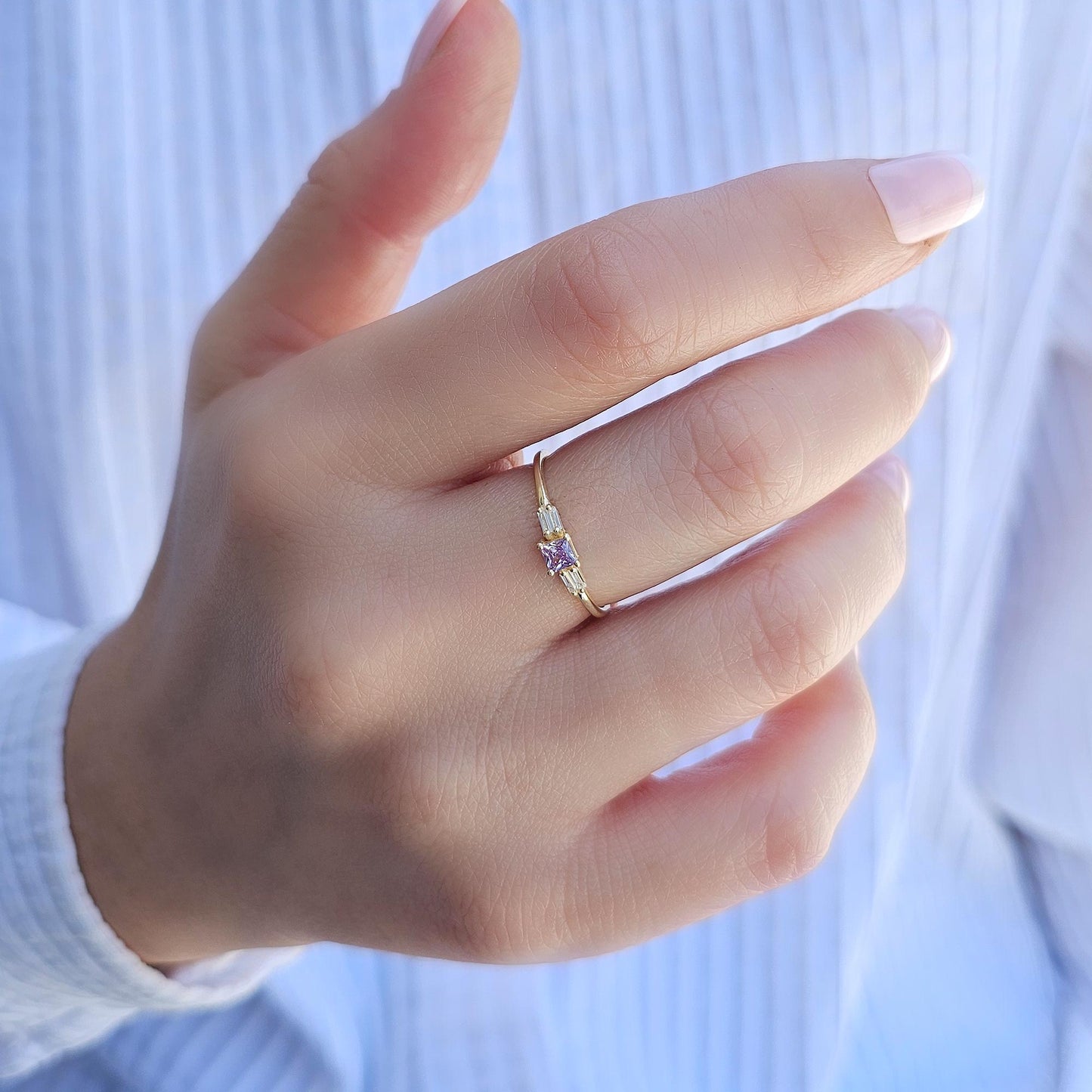 14K Gold Lavender Baguette Diamond Ring - 2S162LAV