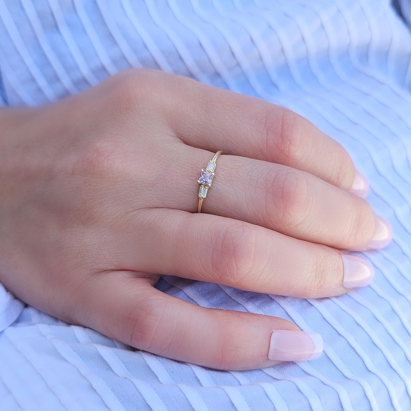 14K Gold Lavender Baguette Diamond Ring - 2S162LAV