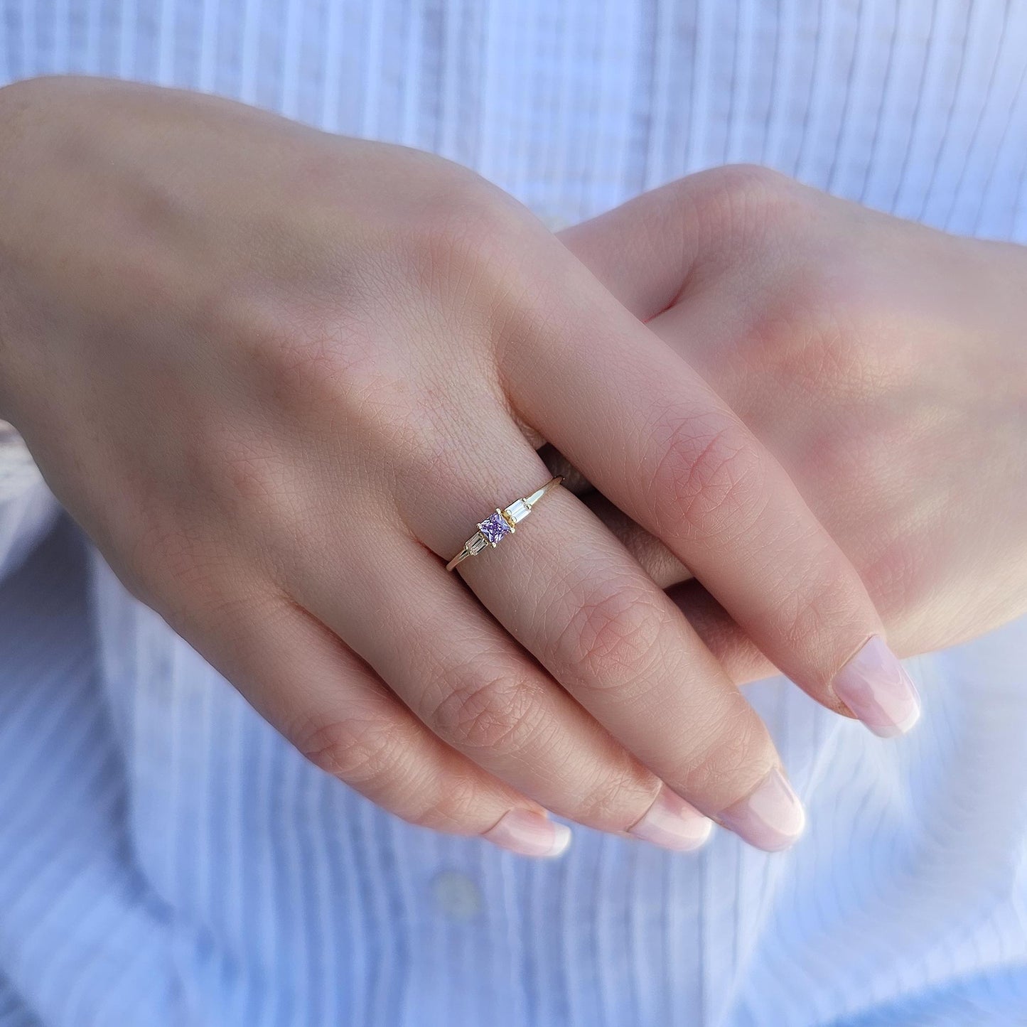 14K Gold Lavender Baguette Diamond Ring - 2S162LAV