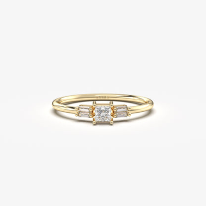 18K Gold Princess and Baguette CZ Ring - 2S162DIA