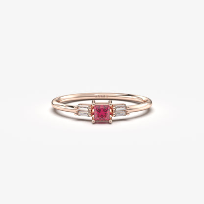 18 Karat Goldring mit Rubin und Zirkonia im Prinzessschliff – 2S162RBY