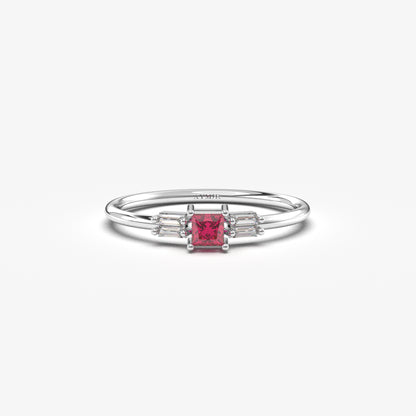 18 Karat Goldring mit Rubin und Zirkonia im Prinzessschliff – 2S162RBY