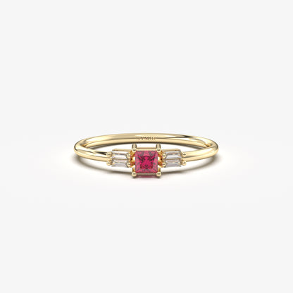 18 Karat Goldring mit Rubin und Zirkonia im Prinzessschliff – 2S162RBY