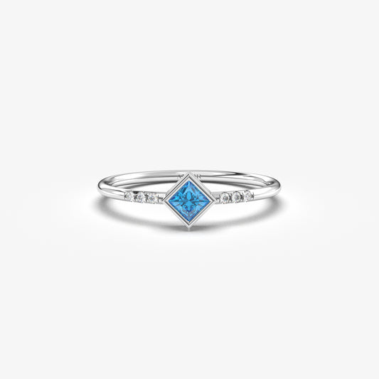 18K Princess Blue Topaz Gold Ring - 2S165SKY