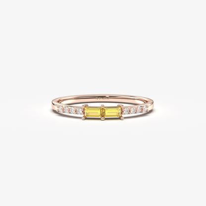 18K Gold Baguette Cut Citrine and Cz Ring - 2S16CIT