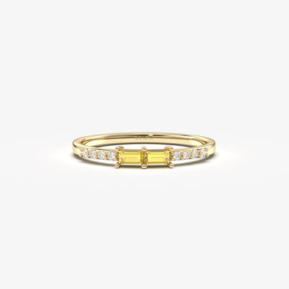 18K Gold Baguette Cut Citrine and Cz Ring - 2S16CIT