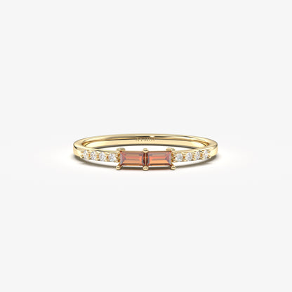 18K Gold Baguette Cut Garnet and Cz Ring - 2S16GAR