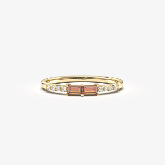 18K Gold Baguette Cut Garnet and Cz Ring - 2S16GAR