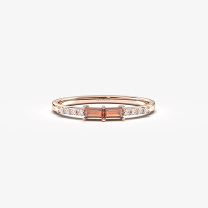 18K Gold Baguette Cut Garnet and Cz Ring - 2S16GAR