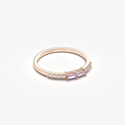 10K Gold Minimalist Baguette Lavender and Cz Ring - 2S16LAV
