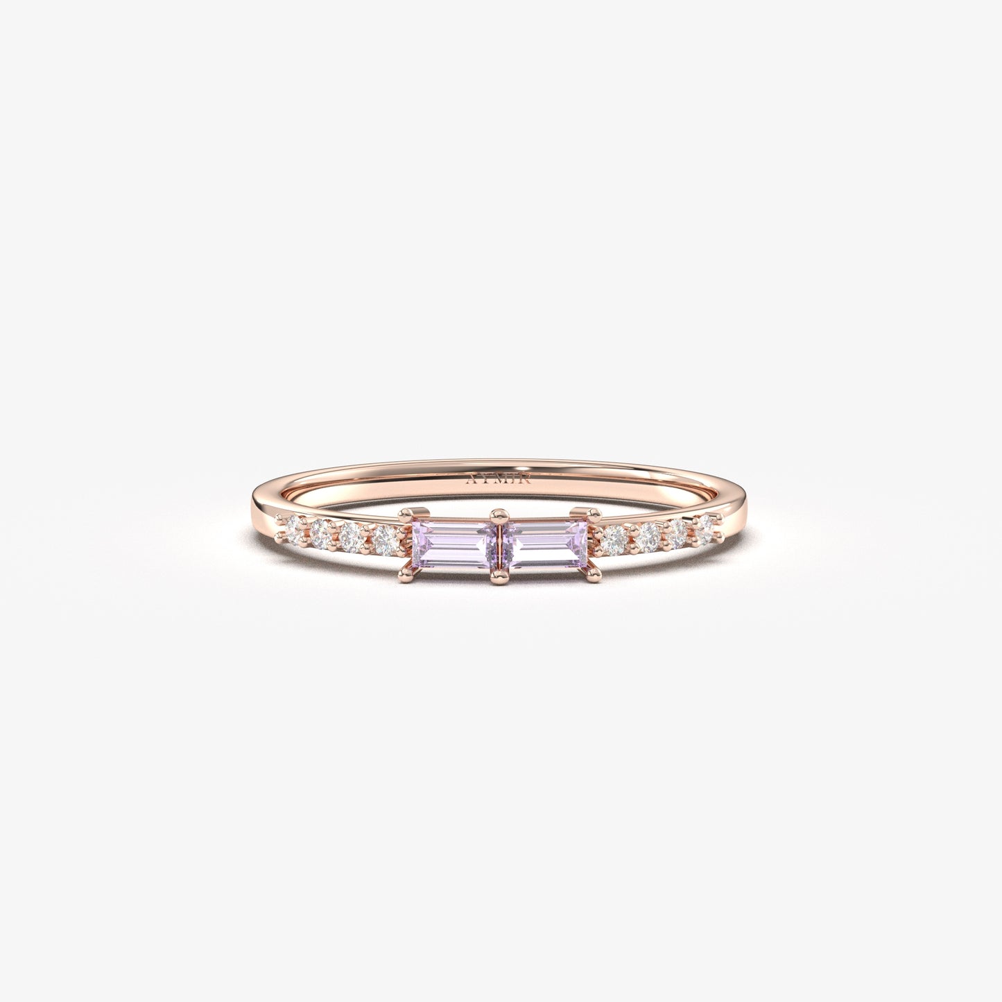 10K Gold Minimalist Baguette Lavender and Cz Ring - 2S16LAV