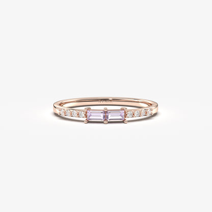 10K Gold Minimalist Baguette Lavender and Cz Ring - 2S16LAV
