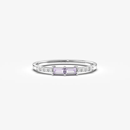 10K Gold Minimalist Baguette Lavender and Cz Ring - 2S16LAV