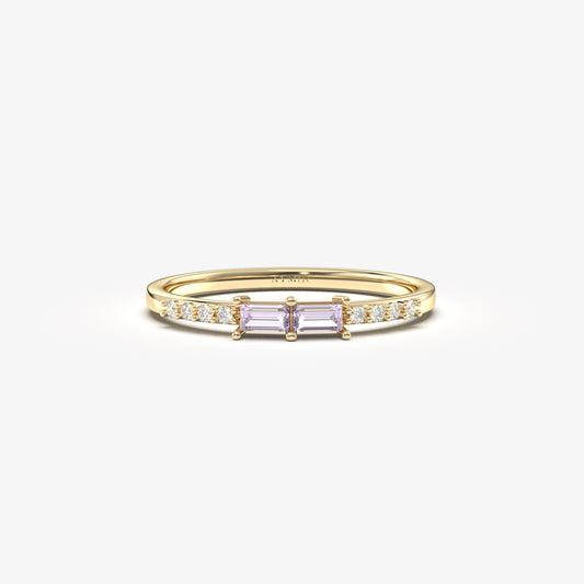 14K Gold Minimalist Baguette Lavender and Diamond Ring - 2S16LAV