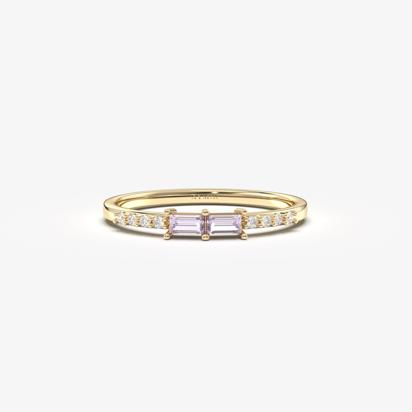 10K Gold Minimalist Baguette Lavender and Cz Ring - 2S16LAV