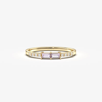 10K Gold Minimalist Baguette Lavender and Cz Ring - 2S16LAV