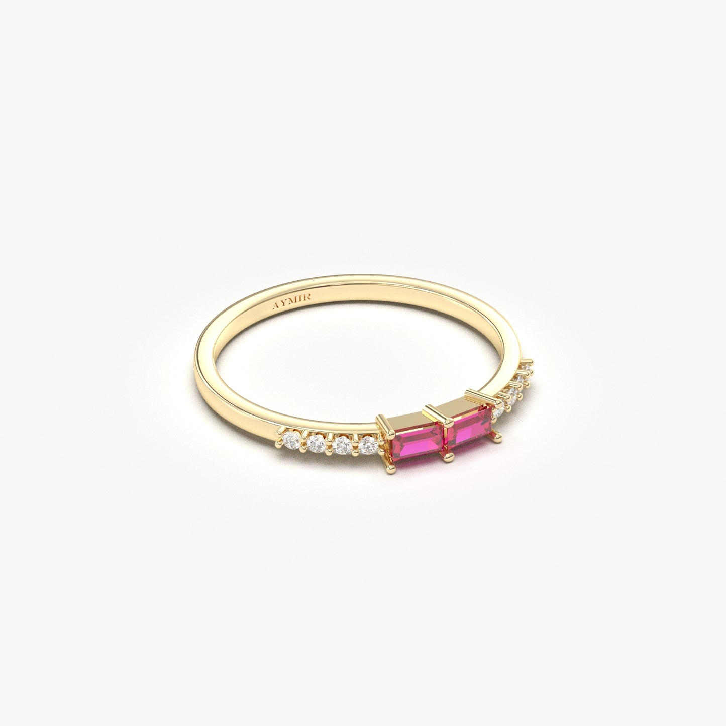 14K Gold Baguette Ruby and CZ Ring - 2S16RBY