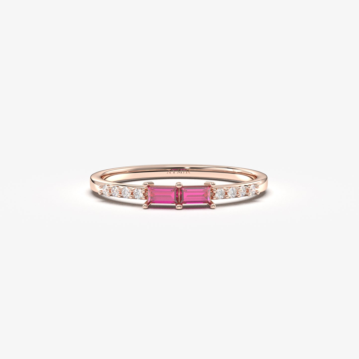 14K Gold Baguette Ruby and CZ Ring - 2S16RBY