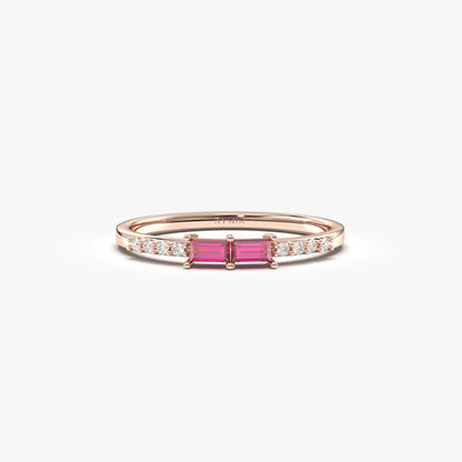 14K Gold Baguette Ruby and CZ Ring - 2S16RBY