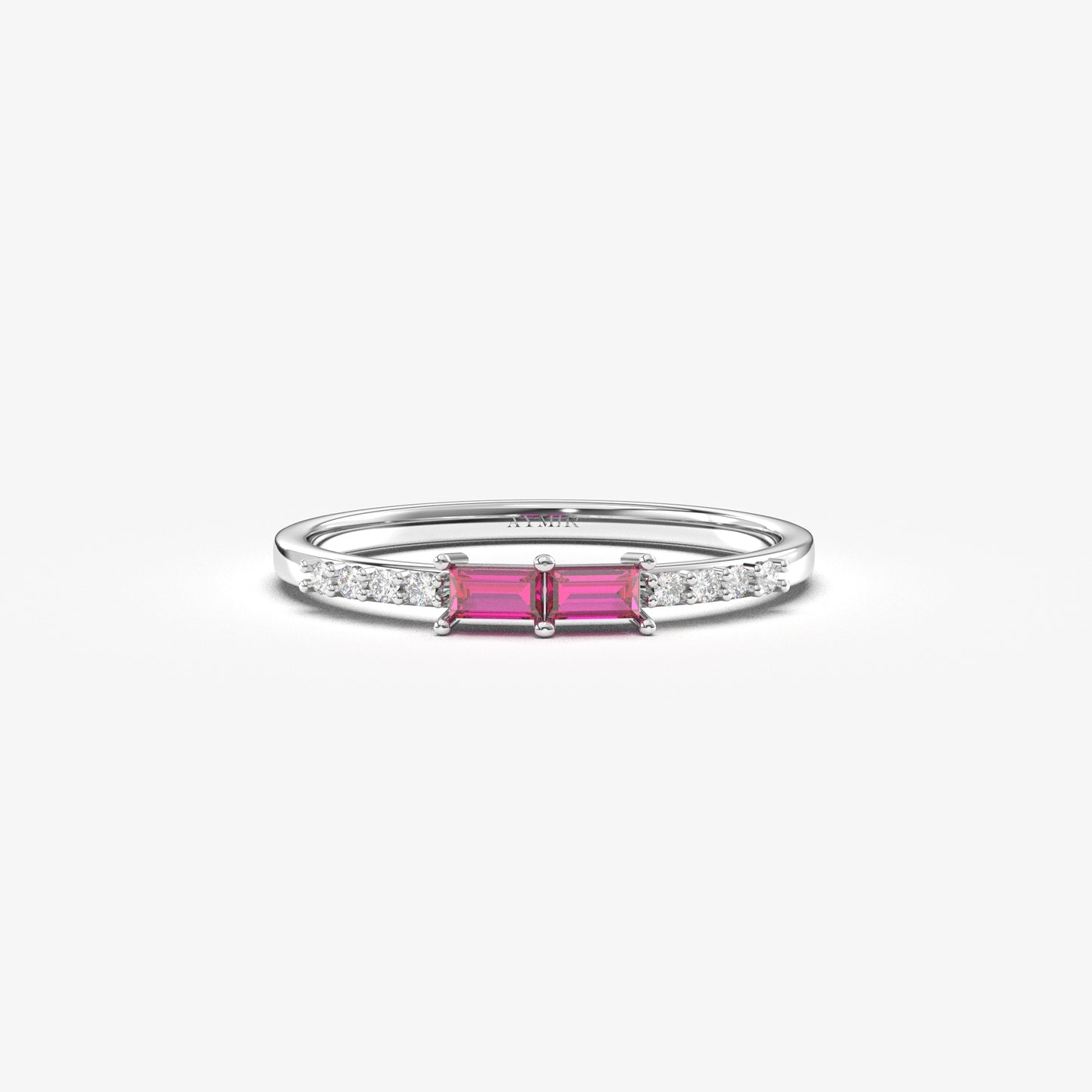 14K Gold Baguette Ruby and CZ Ring - 2S16RBY