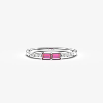 14K Gold Baguette Ruby and CZ Ring - 2S16RBY