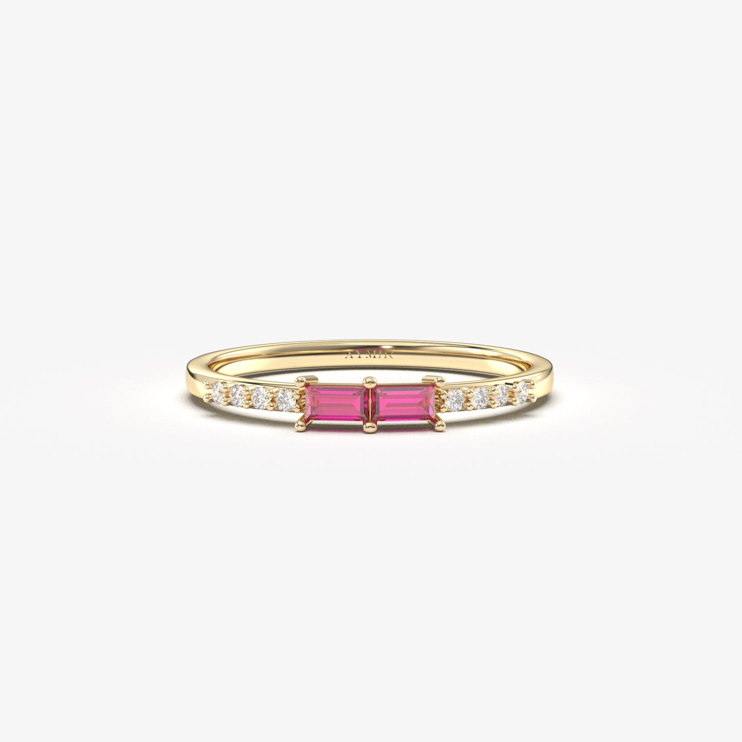 14K Gold Baguette Ruby and CZ Ring - 2S16RBY