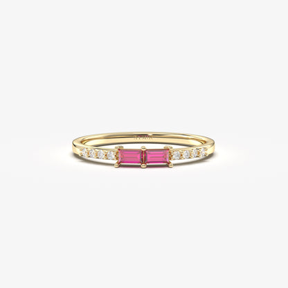 14K Gold Baguette Ruby and CZ Ring - 2S16RBY