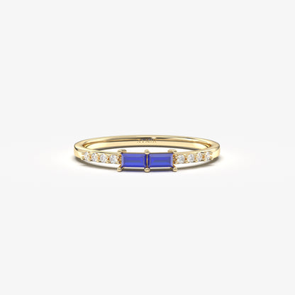 18K Gold Baguette Sapphire and Cz Ring - 2S16SAP