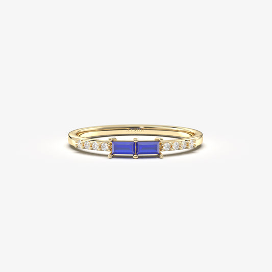 18K Gold Baguette Sapphire and Cz Ring - 2S16SAP