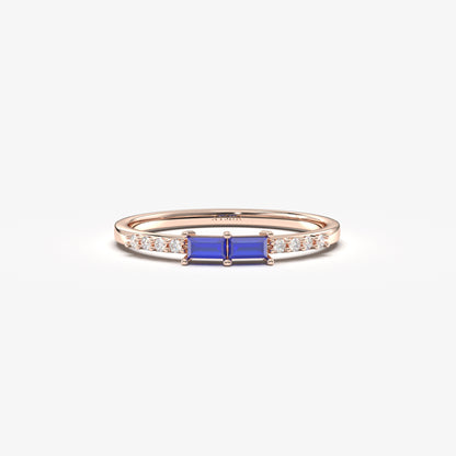 18K Gold Baguette Sapphire and Cz Ring - 2S16SAP