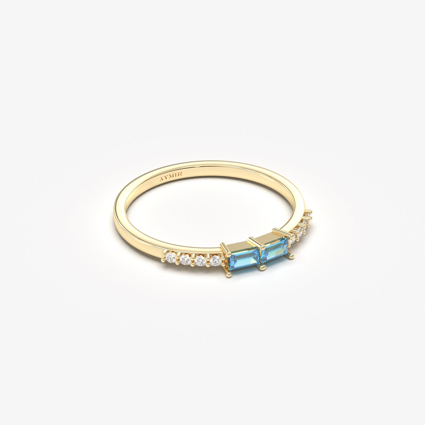 14K Gold Unique Baguette Sky Blue and Diamond Ring - 2S16SKY