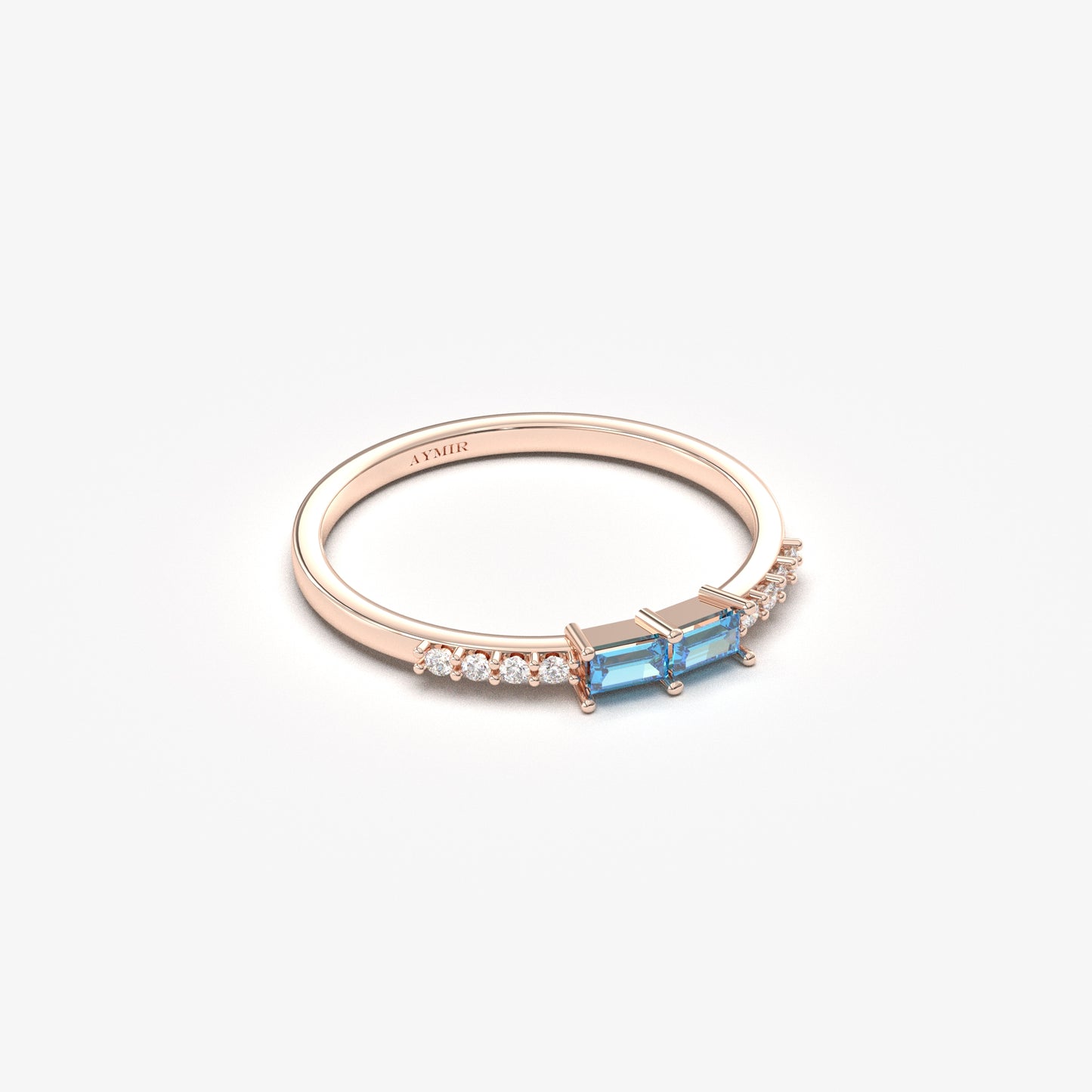 14K Gold Unique Baguette Sky Blue and Diamond Ring - 2S16SKY