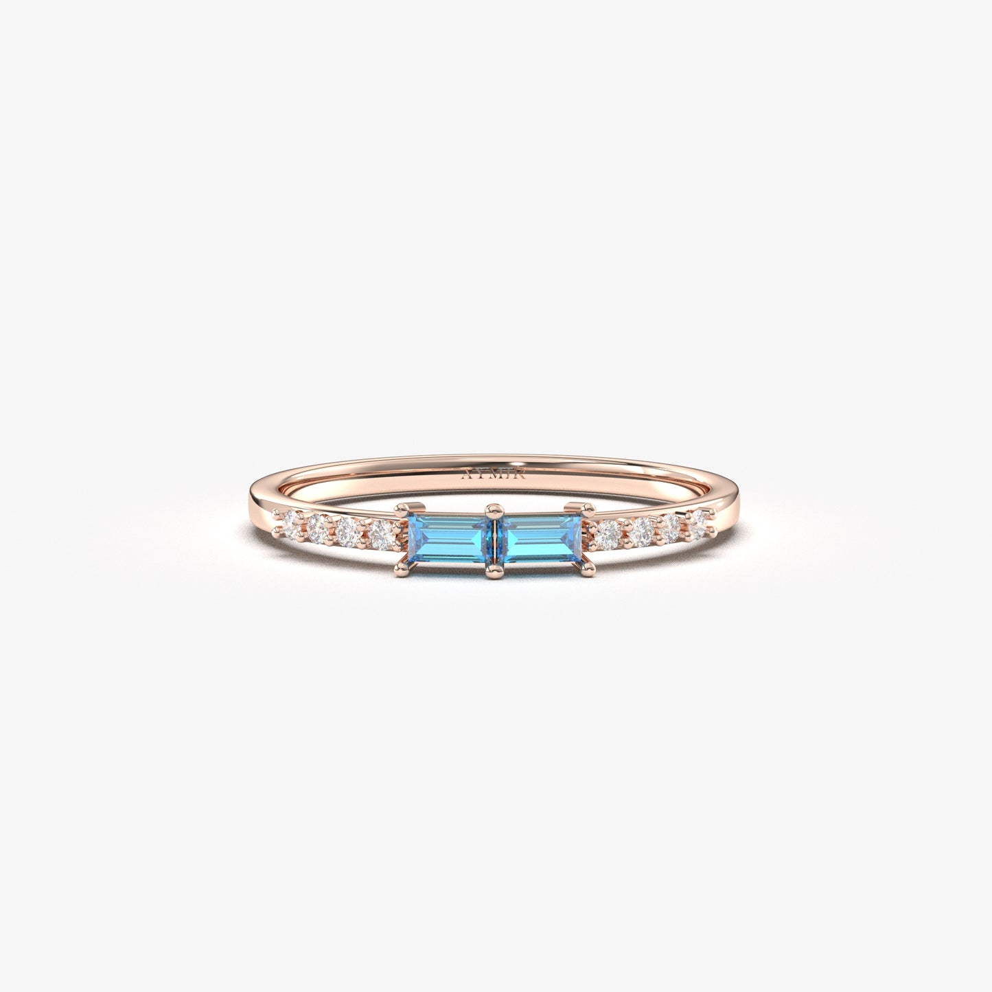 10K Gold Unique Baguette Sky Blue and Cz Ring - 2S16SKY