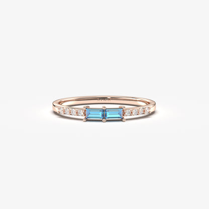 10K Gold Unique Baguette Sky Blue and Cz Ring - 2S16SKY