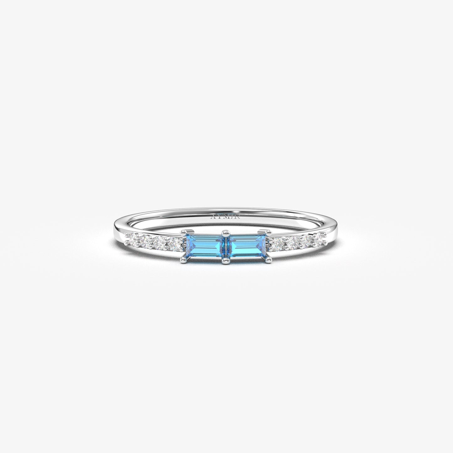10K Gold Unique Baguette Sky Blue and Cz Ring - 2S16SKY