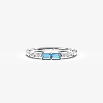 10K Gold Unique Baguette Sky Blue and Cz Ring - 2S16SKY