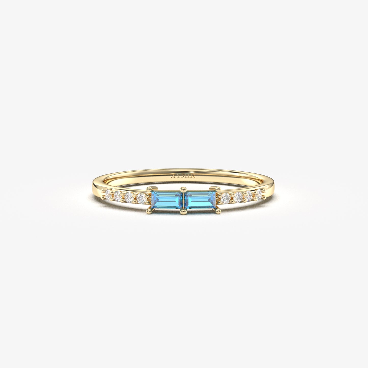 10K Gold Unique Baguette Sky Blue and Cz Ring - 2S16SKY