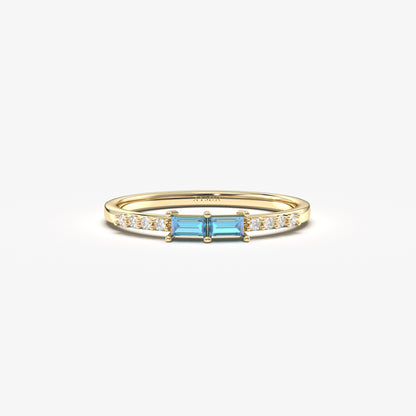 10K Gold Unique Baguette Sky Blue and Cz Ring - 2S16SKY