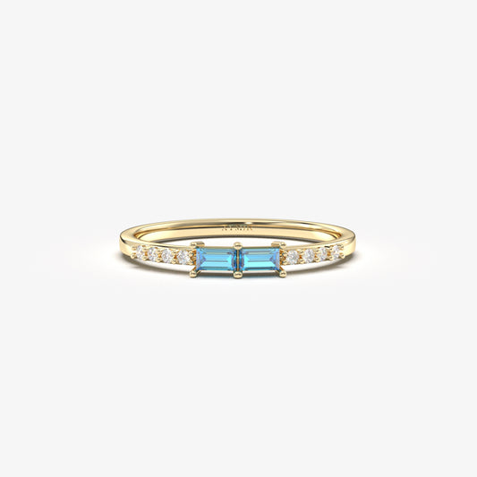 10K Gold Unique Baguette Sky Blue and Cz Ring - 2S16SKY