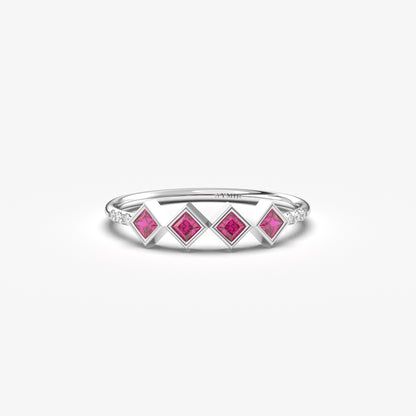 10K Gold 4 Stone Princess Ruby Ring - 2S170RBY