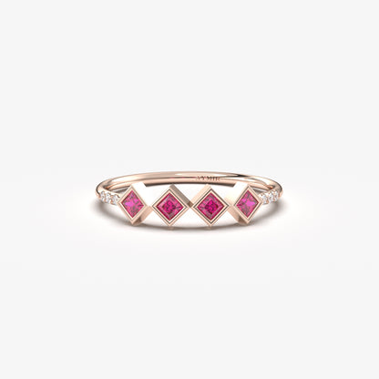 14K Gold 4 Stone Princess Ruby Ring - 2S170RBY