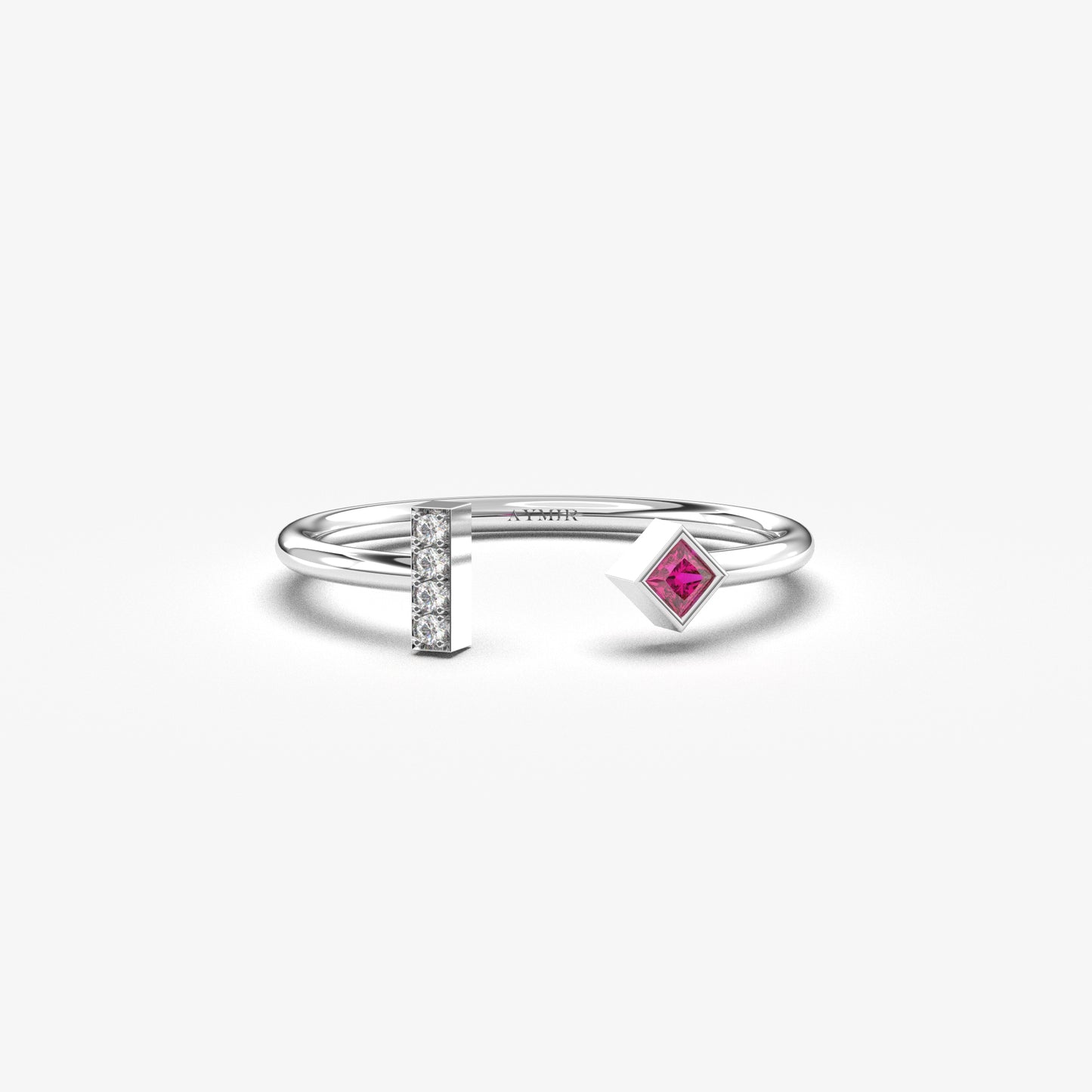 10K Solid Gold Princess Ruby and Cz Open Ring - 2S174RBY
