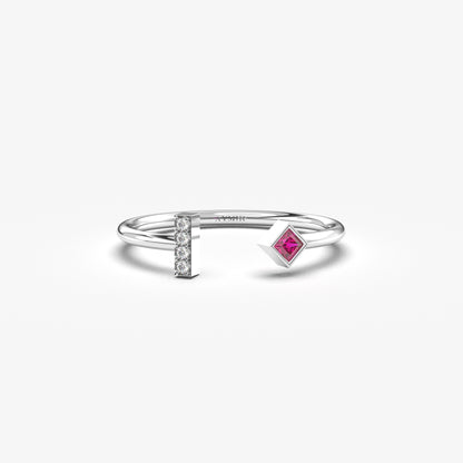 10K Solid Gold Princess Ruby and Cz Open Ring - 2S174RBY