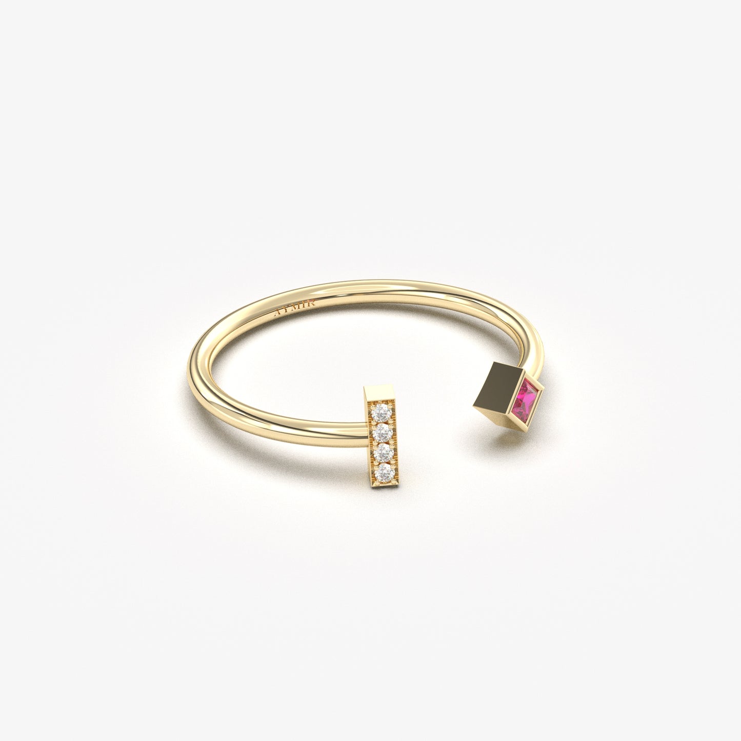 14K Solid Gold Princess Ruby and Diamond Open Ring - 2S174RBY