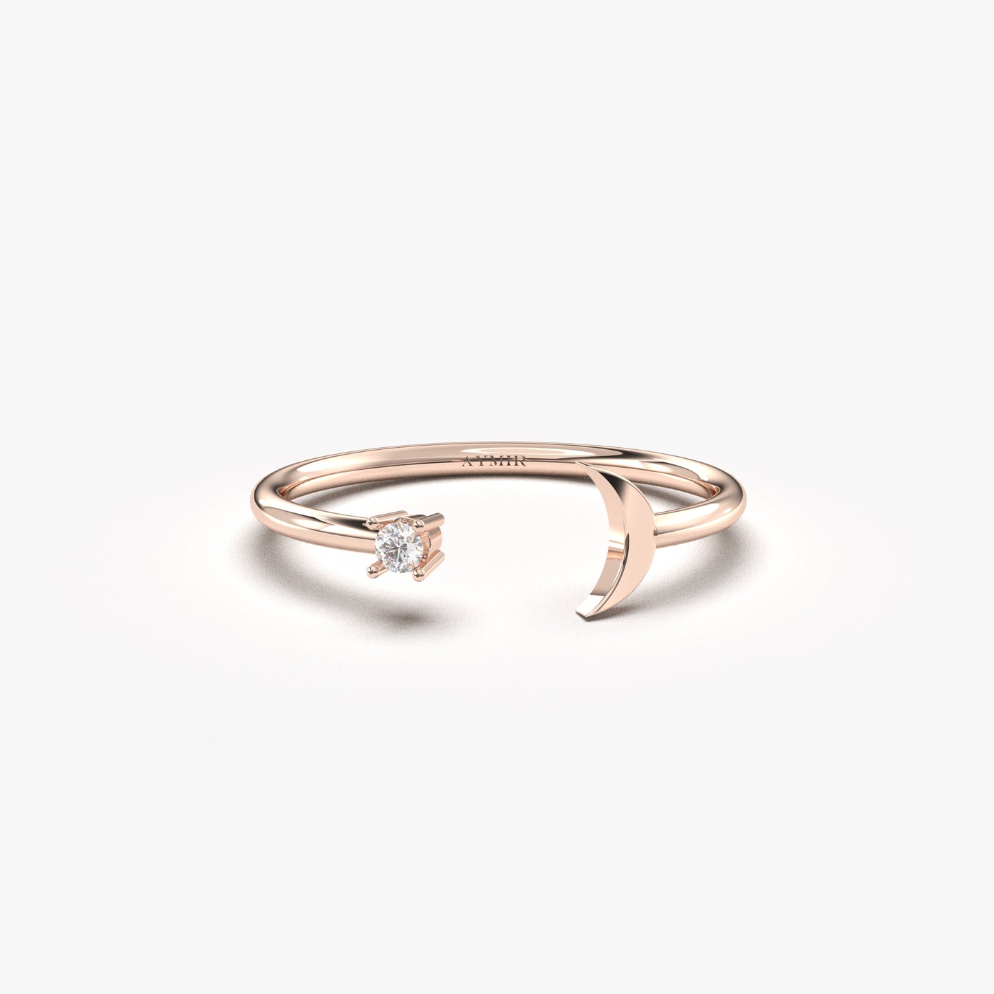 10K Open Crescent Moon Diamond Gold Ring - 2S178