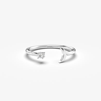 10K Open Crescent Moon Diamond Gold Ring - 2S178