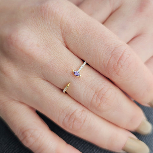 18K Gold Marquise Cut Amethsyt and Cz Ring - 2S232AME