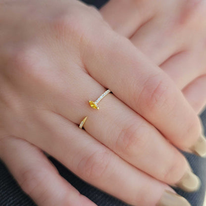 18K Gold Marquise Cut Citrine and Cz Ring - 2S232CIT